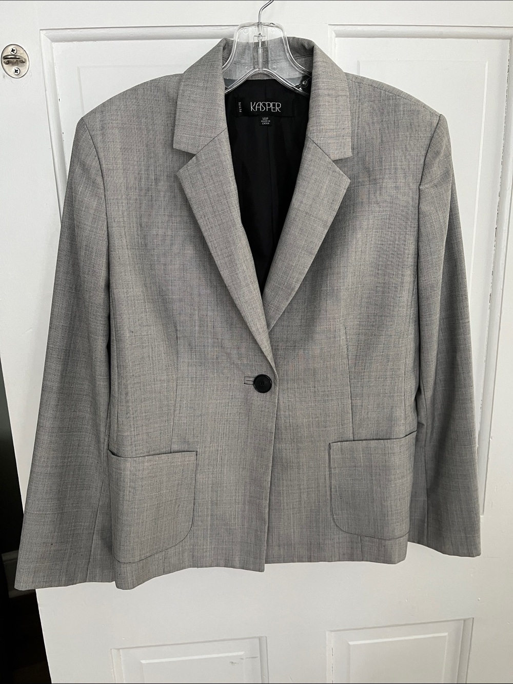 Gray Black Tweed Kasper Blazer Jacket size 14P